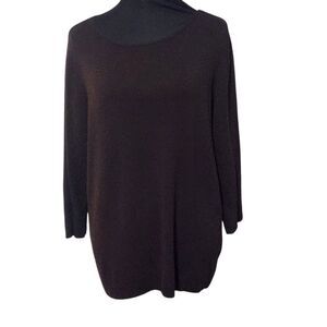 Eileen Fisher Brown Sweater Womens Large Crew Neck 3/4 Sleeve Italian Yarn Solid